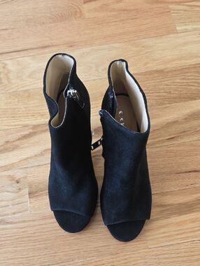 Women's COACH Black Suede Peep-Toe Ankle Booties